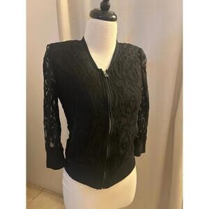 Rare Vintage Black Lace Zip Bomber Jacket - Gothic Floral S/M